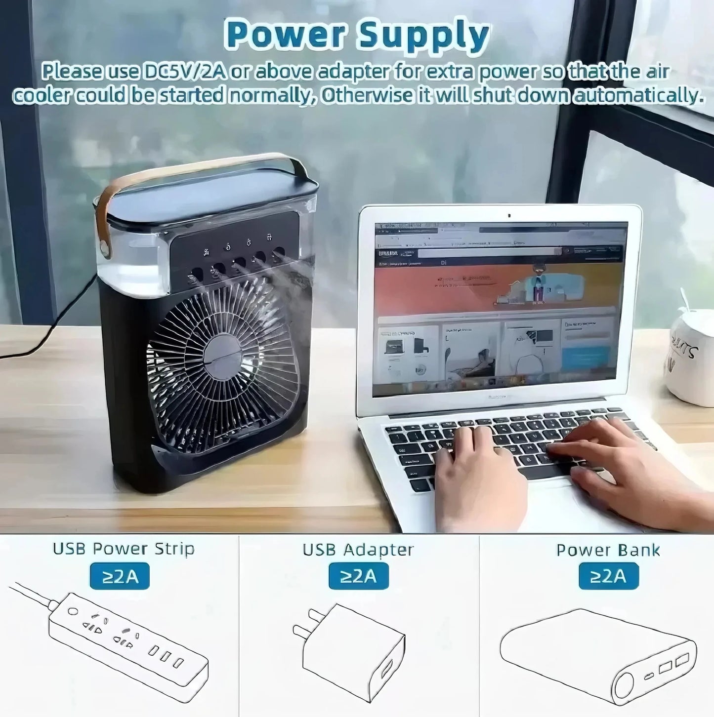 Portable Fan Air Conditioners USB Electric Fan Air Cooler LED Night Light Water Mist Fun 3 in 1 Air Humidifier for Home