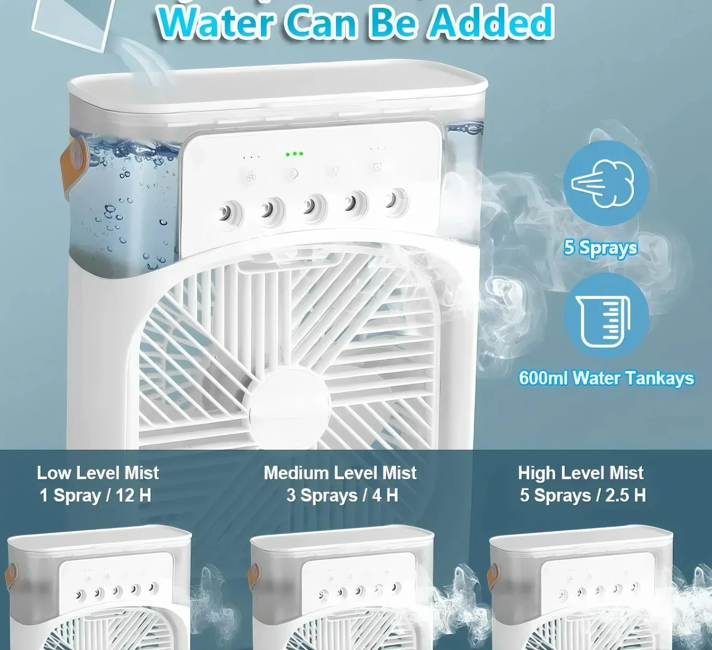 Portable Fan Air Conditioners USB Electric Fan Air Cooler LED Night Light Water Mist Fun 3 in 1 Air Humidifier for Home